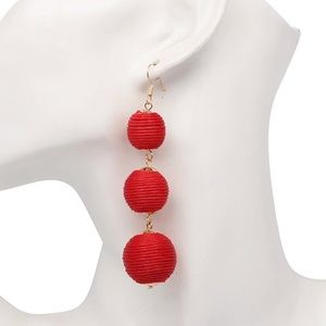 Red Tiered Pom Pom Earrings